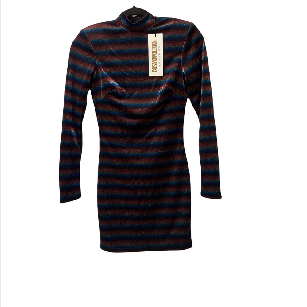 Cosmopolitan x Dress the Population multicolored long sleeve midi dress size S.